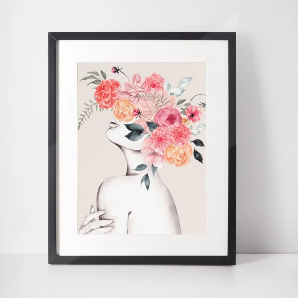 Watercolor Floral Woman Portrait Wall Art Illustration Print Poster Unframed - Picture 8 of 17